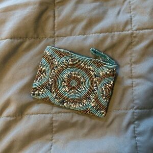 Beaded Clutch with Blue and Brown Accents